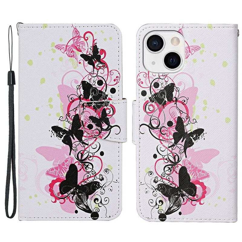 Housse iPhone 13 Papillons Magistraux avec Lanière Housse iPhone 13 Papillons Magistraux avec Lanière