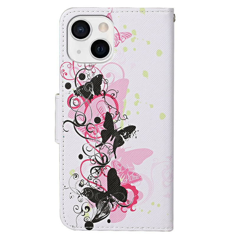 Housse iPhone 13 Papillons Magistraux avec Lanière Housse iPhone 13 Papillons Magistraux avec Lanière