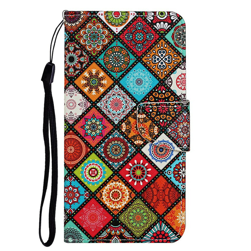Housse iPhone 13 Patchwork Mandalas avec Lanière Housse iPhone 13 Patchwork Mandalas avec Lanière
