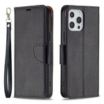 Housse iPhone 13 Pro Max Effet Cuir Litchi Coloré à Lanière Housse iPhone 13 Pro Max Effet Cuir Litchi Coloré à Lanière