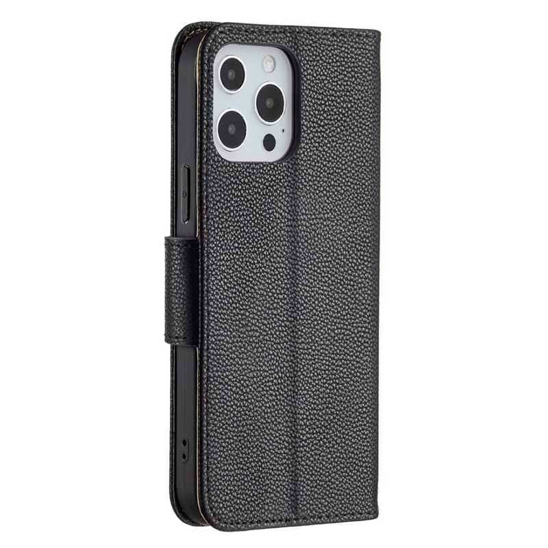 Housse iPhone 13 Pro Max Effet Cuir Litchi Coloré à Lanière Housse iPhone 13 Pro Max Effet Cuir Litchi Coloré à Lanière