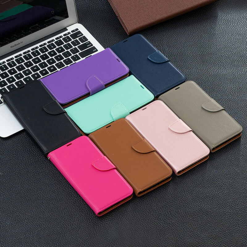 Housse iPhone 13 Pro Max Effet Cuir Litchi Coloré à Lanière Housse iPhone 13 Pro Max Effet Cuir Litchi Coloré à Lanière