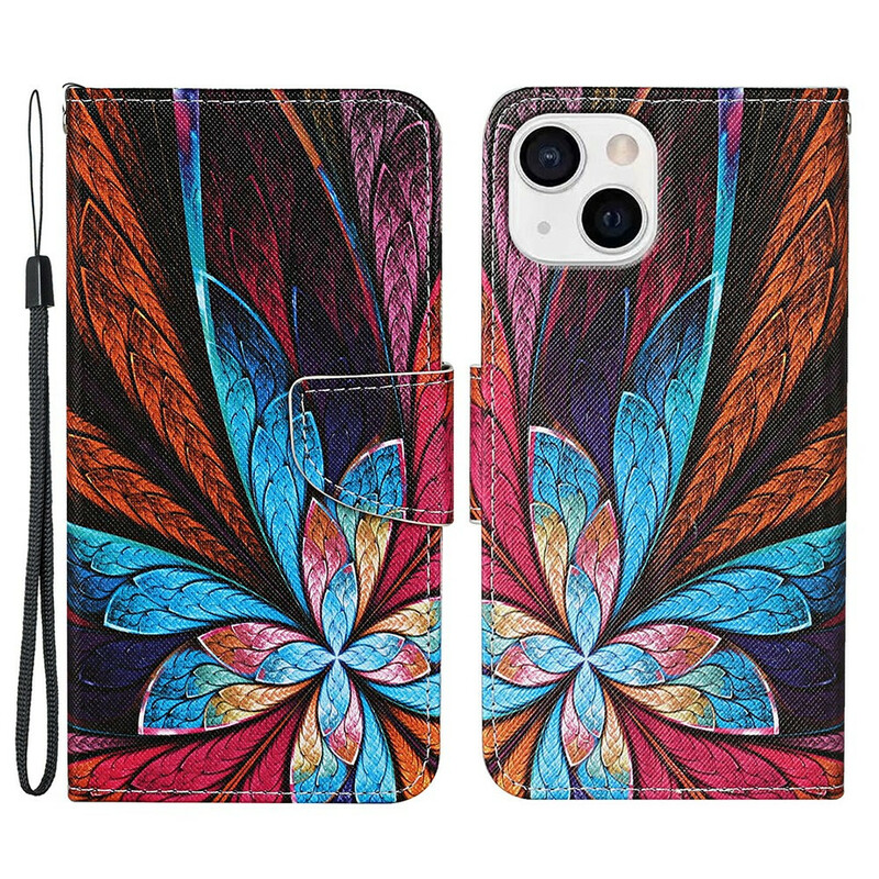 Housse IPhone 13 Feuilles Colorées avec Lanière Housse IPhone 13 Feuilles Colorées avec Lanière