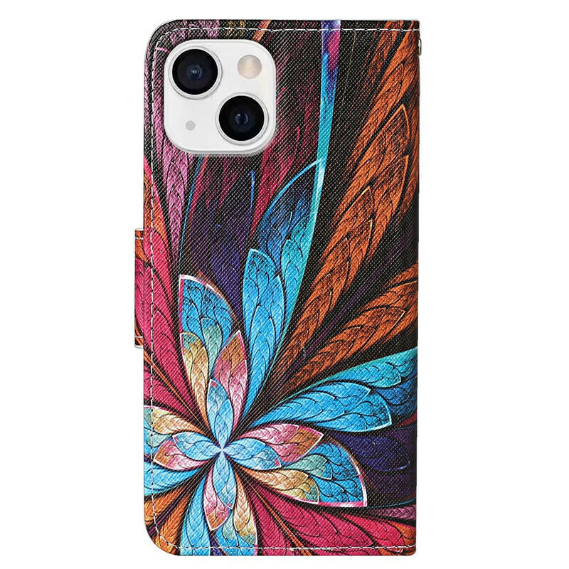 Housse IPhone 13 Feuilles Colorées avec Lanière Housse IPhone 13 Feuilles Colorées avec Lanière