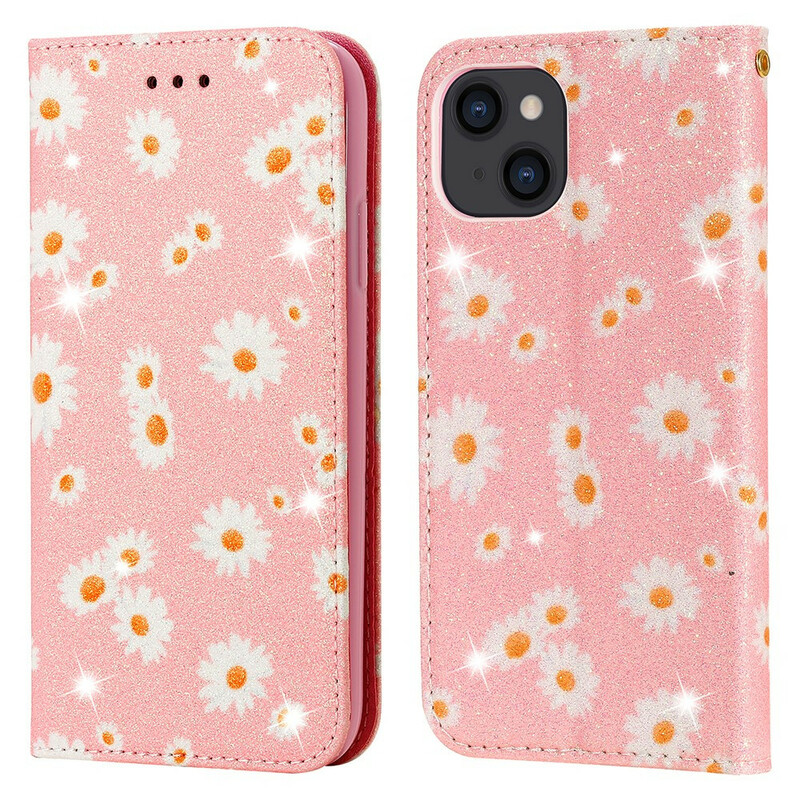 Flip Cover iPhone 13 Simili Cuir Marguerites Flip Cover iPhone 13 Simili Cuir Marguerites