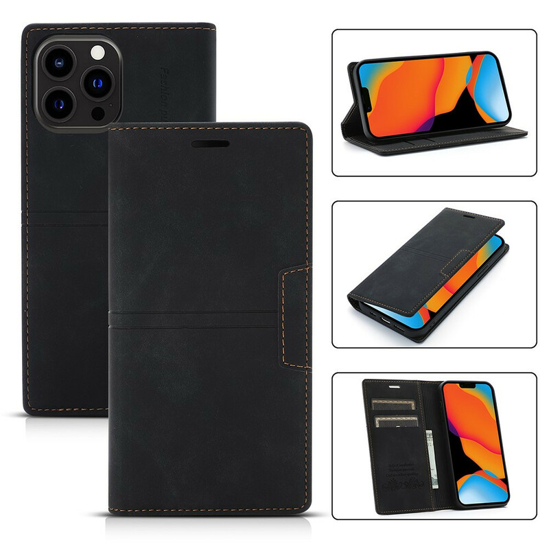 Flip Cover iPhone 13 Pro Max Style Cuir Couture Fermoir Magnétique Flip Cover iPhone 13 Pro Max Style Cuir Couture Fermoir Magnétique