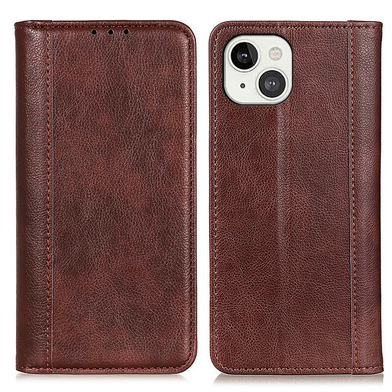 Flip Cover iPhone 13 Cuir Litchi Fendu Élégance