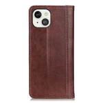 Flip Cover iPhone 13 Cuir Litchi Fendu Élégance