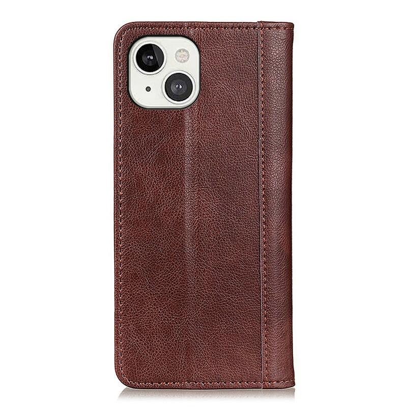 Flip Cover iPhone 13 Cuir Litchi Fendu Élégance