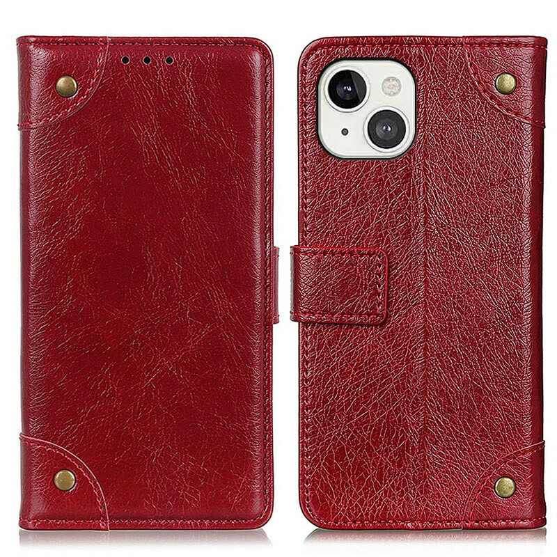 Housse iPhone 13 Style Cuir Nappa Rivets Vintage Housse iPhone 13 Style Cuir Nappa Rivets Vintage