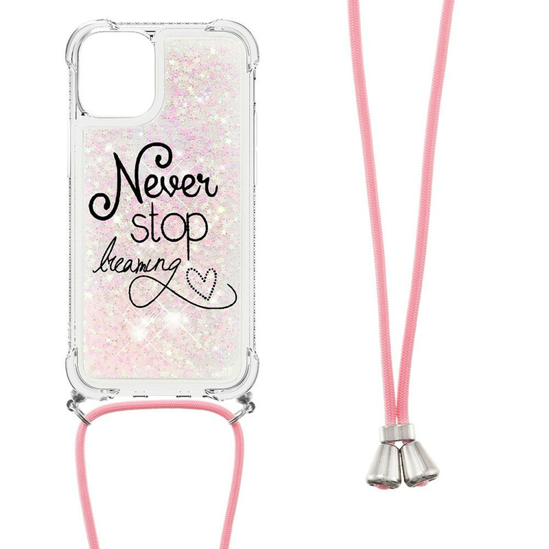 Coque iPhone 13 à Cordon Paillettes Never Stop Coque iPhone 13 à Cordon Paillettes Never Stop