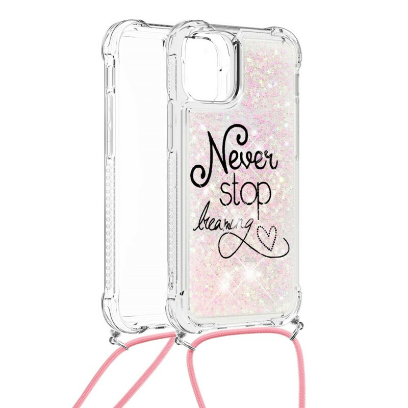 Coque iPhone 13 à Cordon Paillettes Never Stop Coque iPhone 13 à Cordon Paillettes Never Stop