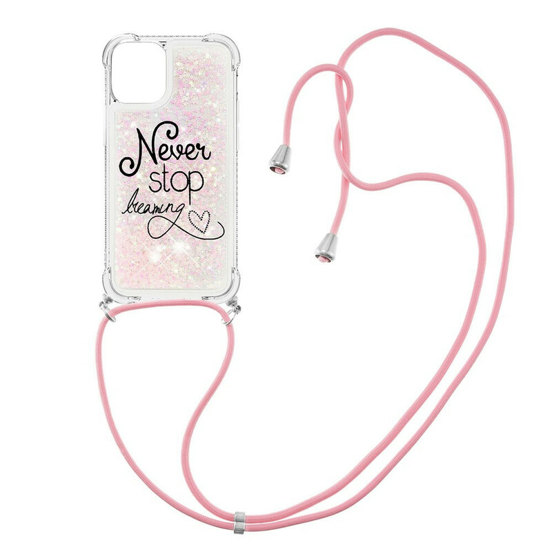 Coque iPhone 13 à Cordon Paillettes Never Stop Coque iPhone 13 à Cordon Paillettes Never Stop