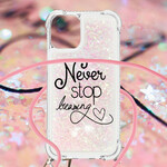 Coque iPhone 13 à Cordon Paillettes Never Stop