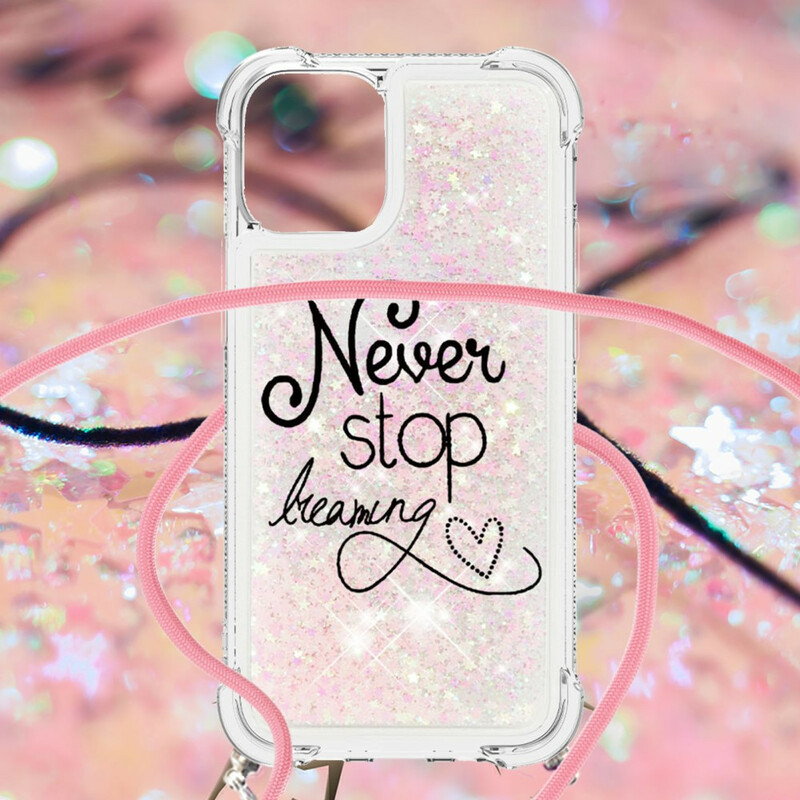 Coque iPhone 13 à Cordon Paillettes Never Stop Coque iPhone 13 à Cordon Paillettes Never Stop