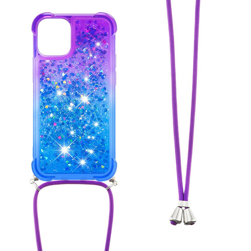 Coque iPhone 13 Silicone Paillettes et Cordon