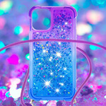 Coque iPhone 13 Silicone Paillettes et Cordon