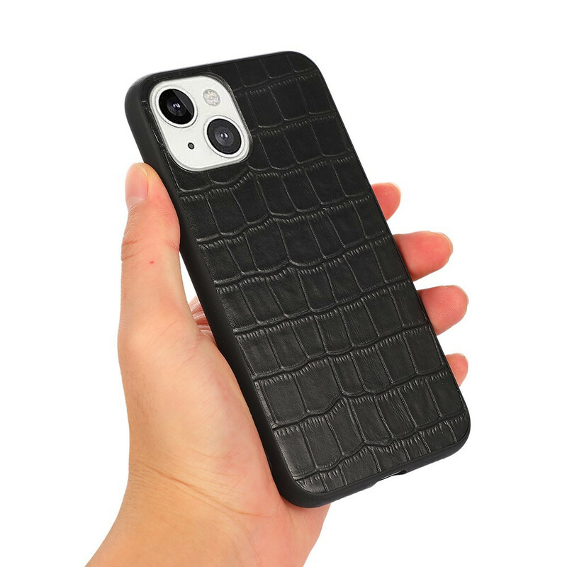 Coque iPhone 13 Véritable Cuir Texture Crocodile