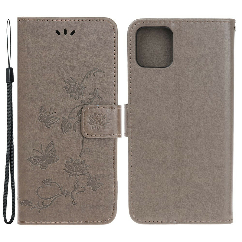 Housse iPhone 13 Papillons et Fleurs à Lanière Housse iPhone 13 Papillons et Fleurs à Lanière
