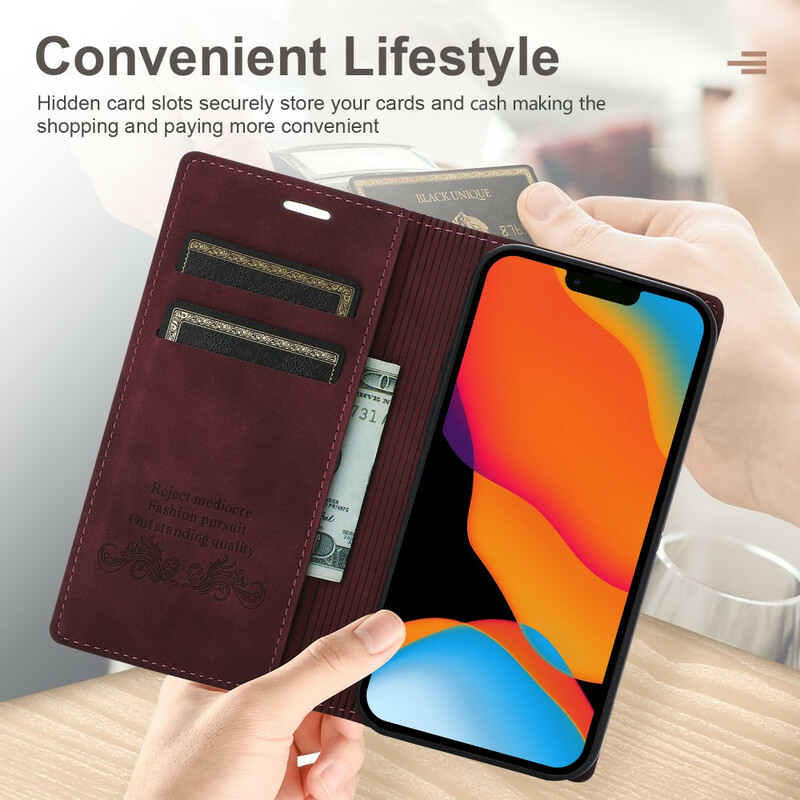 Flip Cover iPhone 13 Style Cuir Couture Fermoir Magnétique Flip Cover iPhone 13 Style Cuir Couture Fermoir Magnétique