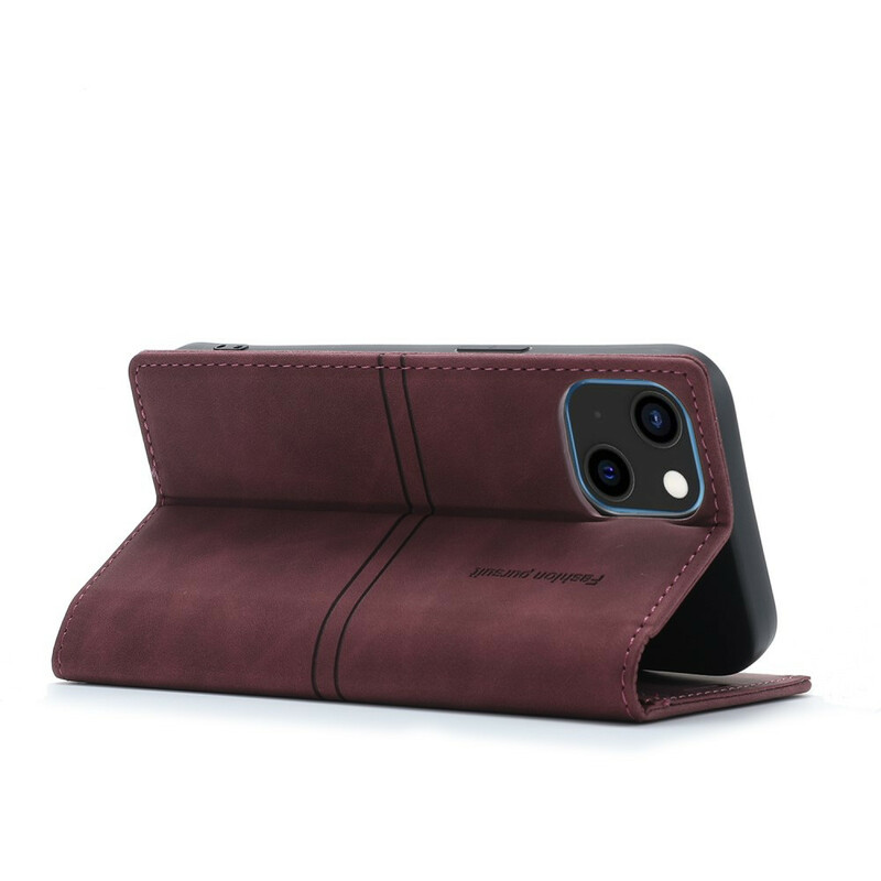 Flip Cover iPhone 13 Style Cuir Couture Fermoir Magnétique