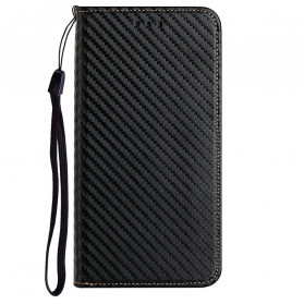 Flip Cover iPhone 13 Fibre Carbone à Lanière