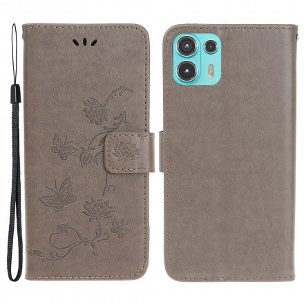 Housse Motorola Edge 20 Lite Papillons et Fleurs à Lanière Housse Motorola Edge 20 Lite Papillons et Fleurs à Lanière