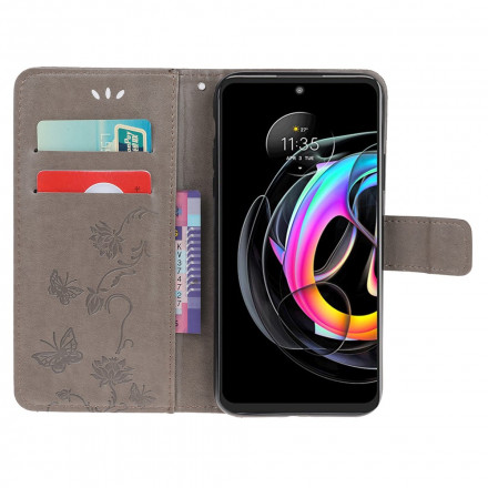 Housse Motorola Edge 20 Lite Papillons et Fleurs à Lanière Housse Motorola Edge 20 Lite Papillons et Fleurs à Lanière