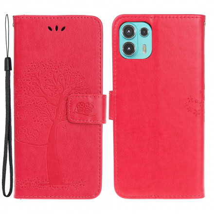 Housse Motorola Edge 20 Lite Arbre et Hiboux à Lanière