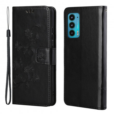 Housse Motorola Edge 20 Papillons et Fleurs à Lanière Housse Motorola Edge 20 Papillons et Fleurs à Lanière