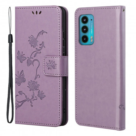 Housse Motorola Edge 20 Papillons et Fleurs à Lanière