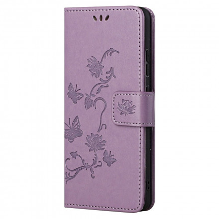 Housse Motorola Edge 20 Papillons et Fleurs à Lanière Housse Motorola Edge 20 Papillons et Fleurs à Lanière