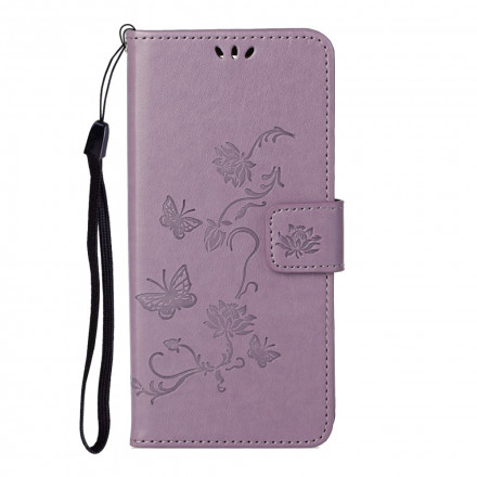 Housse Motorola Edge 20 Papillons et Fleurs à Lanière