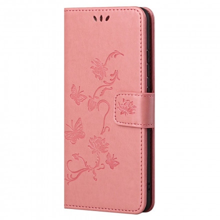 Housse Motorola Edge 20 Papillons et Fleurs à Lanière