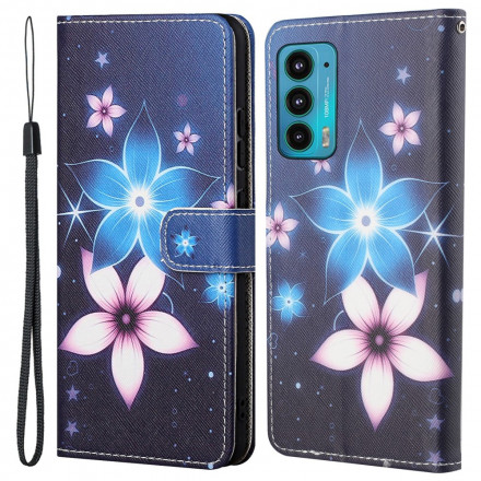 Housse Motorola Edge 20 Fleurs Lunaires à Lanière Housse Motorola Edge 20 Fleurs Lunaires à Lanière