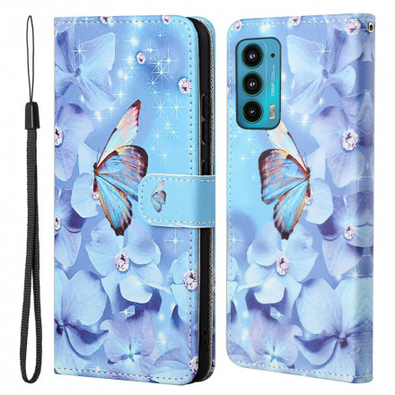 Housse Motorola Edge 20 Papillons Diamants à Lanière Housse Motorola Edge 20 Papillons Diamants à Lanière
