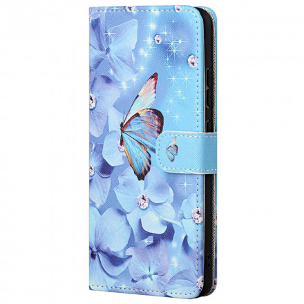 Housse Motorola Edge 20 Papillons Diamants à Lanière Housse Motorola Edge 20 Papillons Diamants à Lanière