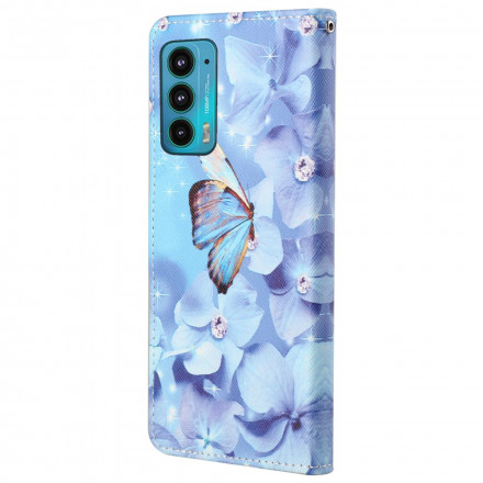 Housse Motorola Edge 20 Papillons Diamants à Lanière Housse Motorola Edge 20 Papillons Diamants à Lanière