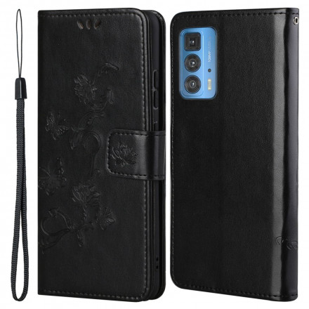 Housse Motorola Edge 20 Pro Papillons et Fleurs à Lanière Housse Motorola Edge 20 Pro Papillons et Fleurs à Lanière