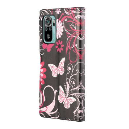 Housse Xiaomi Redmi 10 Papillons et Fleurs à Lanière