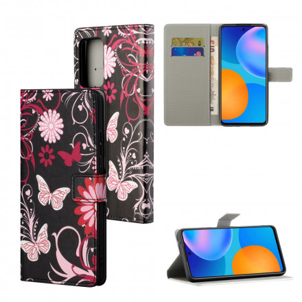 Housse Xiaomi Redmi 10 Papillons et Fleurs à Lanière