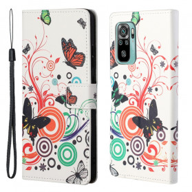 Housse Xiaomi Redmi 10 Papillons et Fleurs à Lanière