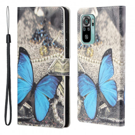 Housse Xiaomi Redmi 10 Papillon Bleu à Lanière Housse Xiaomi Redmi 10 Papillon Bleu à Lanière
