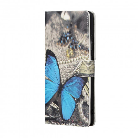 Housse Xiaomi Redmi 10 Papillon Bleu à Lanière