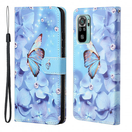 Housse Xiaomi Redmi 10 Papillons Diamants à Lanière