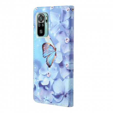 Housse Xiaomi Redmi 10 Papillons Diamants à Lanière