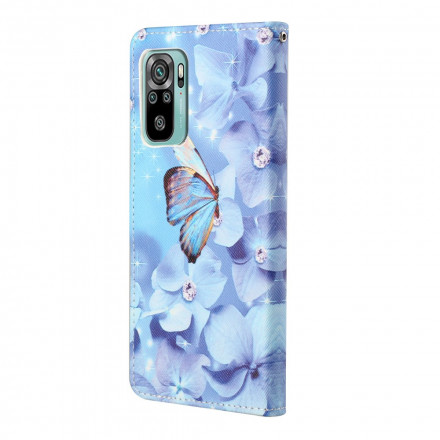 Housse Xiaomi Redmi 10 Papillons Diamants à Lanière Housse Xiaomi Redmi 10 Papillons Diamants à Lanière