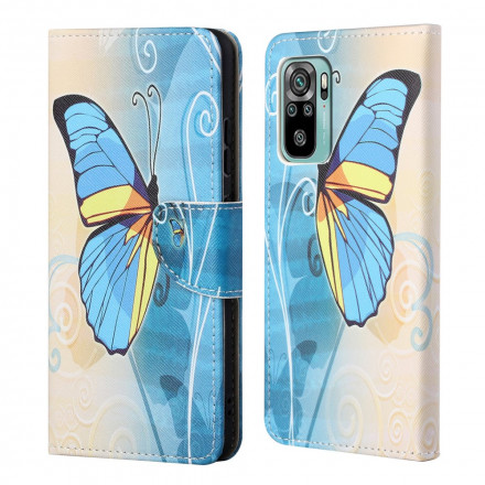 Housse Xiaomi Redmi 10 Papillon Bleu et Jaune Housse Xiaomi Redmi 10 Papillon Bleu et Jaune