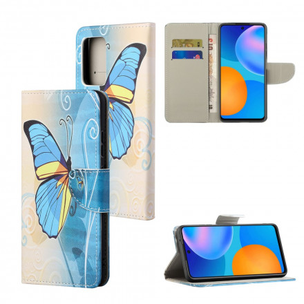 Housse Xiaomi Redmi 10 Papillon Bleu et Jaune Housse Xiaomi Redmi 10 Papillon Bleu et Jaune