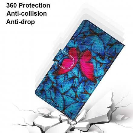 Housse Xiaomi Redmi 10 Papillon Rouge Sur Fond Bleu